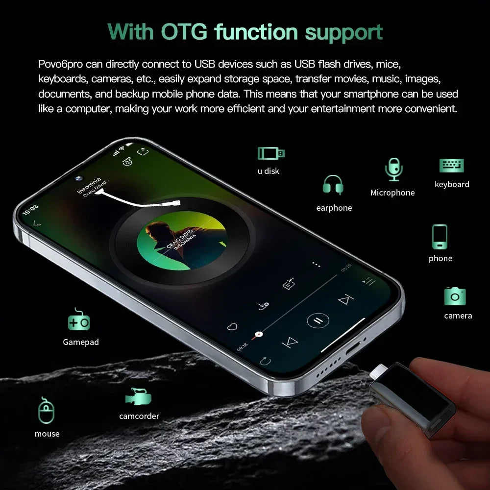 New Smartphone Povo6 Pro 5G 7.3" Snapdragon 8 gen3 Android14 Cellphones Unlocked 8000mAh 16GB+1TB Telefone Global Version Mobile