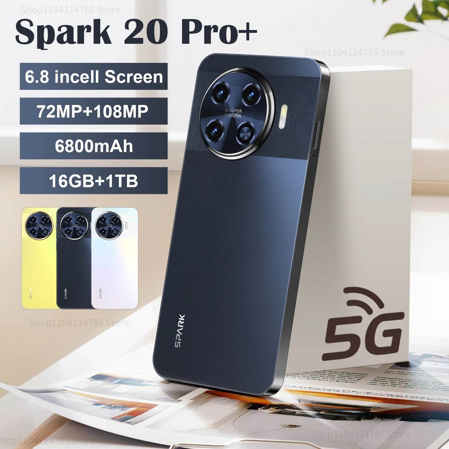 New high-end cell phones 2024 Spark 20 Pro+ smart phone 6.8inch 16G+1T original phones 5g global version android system 108MP - MarvelouStoree