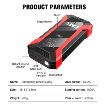 Newest Jump Starter Power Bank 2000A/1200A Portable Charger Car Booster 12V Auto Starting Device Emergency Car Battery Starter - MarvelouStoree