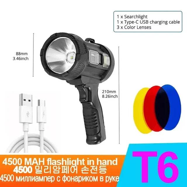 Newest XP70 Super Brightness Rechargeable Led Flashlight Solar Searchlight Powerful Torch Spotlight Portable Lighting 9000mAh - MarvelouStoree