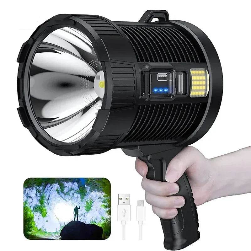 Newest XP70 Super Brightness Rechargeable Led Flashlight Solar Searchlight Powerful Torch Spotlight Portable Lighting 9000mAh - MarvelouStoree