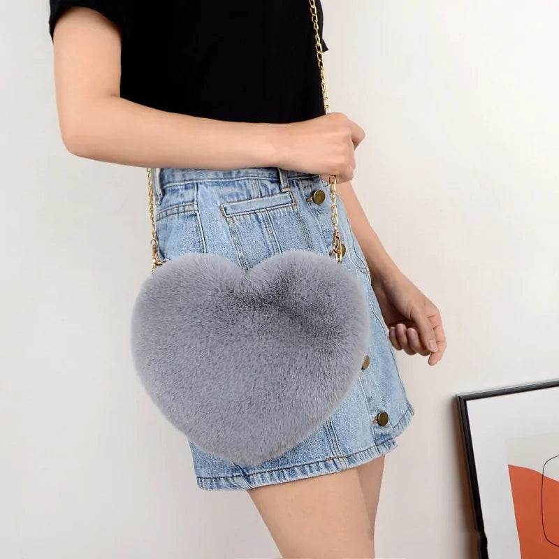 Women's Heart Shaped Faux Fur Crossbody Wallet - MarvelouStoree