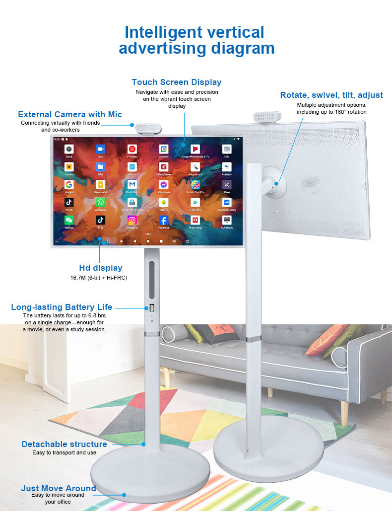 32 inch latest portable touch screen with Bluetooth HDMI USB adjustable height built-in battery for sexy video