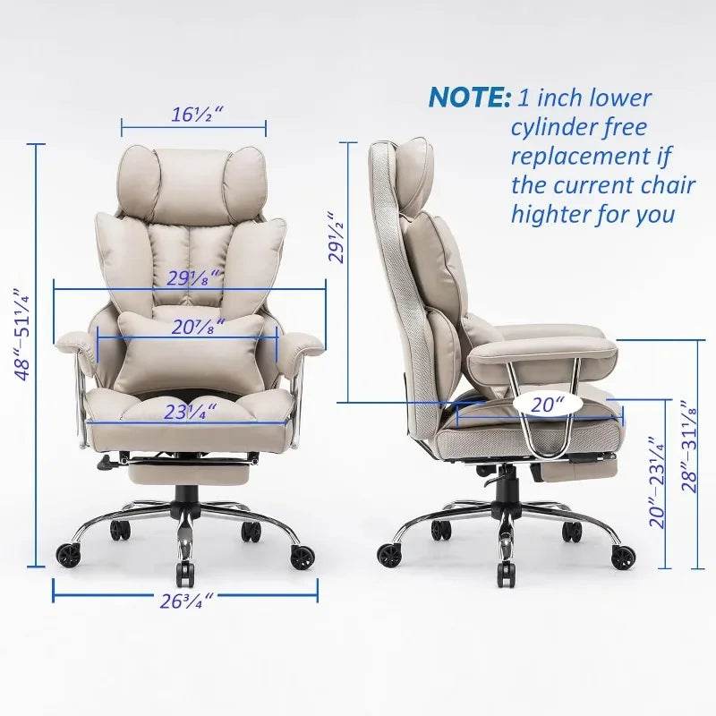 Office Chair 400LBS, Tall Office Chair, PU Leather Computer Chair, Executive Chair (with leg rest and lumbar support) - MarvelouStoree