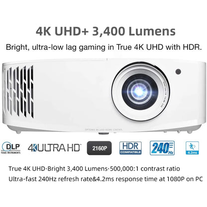 Optoma 4K Projector 3840x2160 240Hz Refresh Rate for Gaming WiFi 3D HDR Video Beamer Cinema For Home Theater UHD506