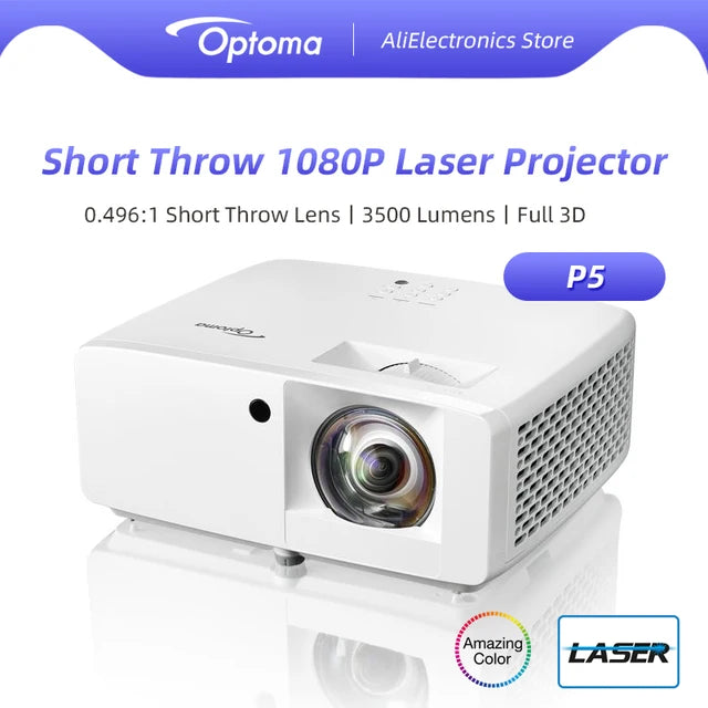 Optoma P5 Compact Short Throw Laser Home Theater and Gaming Projector 1080p HD with 4K HDR Input Full 3D DLP Portable Beamer