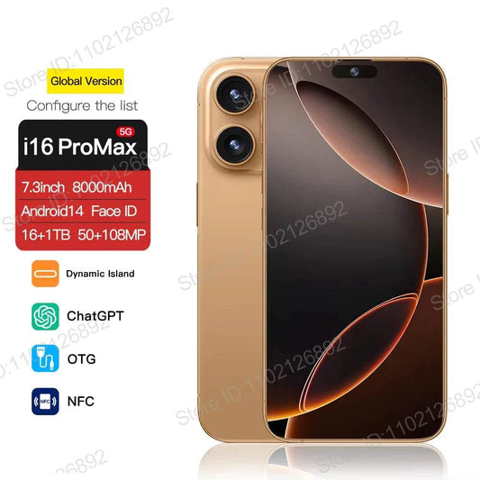 Original For Brand Smartphone 7.3 inch New i16 ProMax Full Screen 4G 5G Cell Phone 8000mAh Mobile Phones Global Version - MarvelouStoree