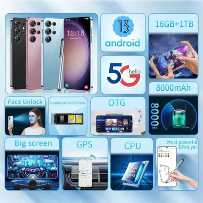 Original Global Version S24Ultra CASES Smartphone 5G 7.3Inch HD 16+1T 8800mAh 48+72MP Dual Sim Mobile Phone Android14.0 With NFC - MarvelouStoree