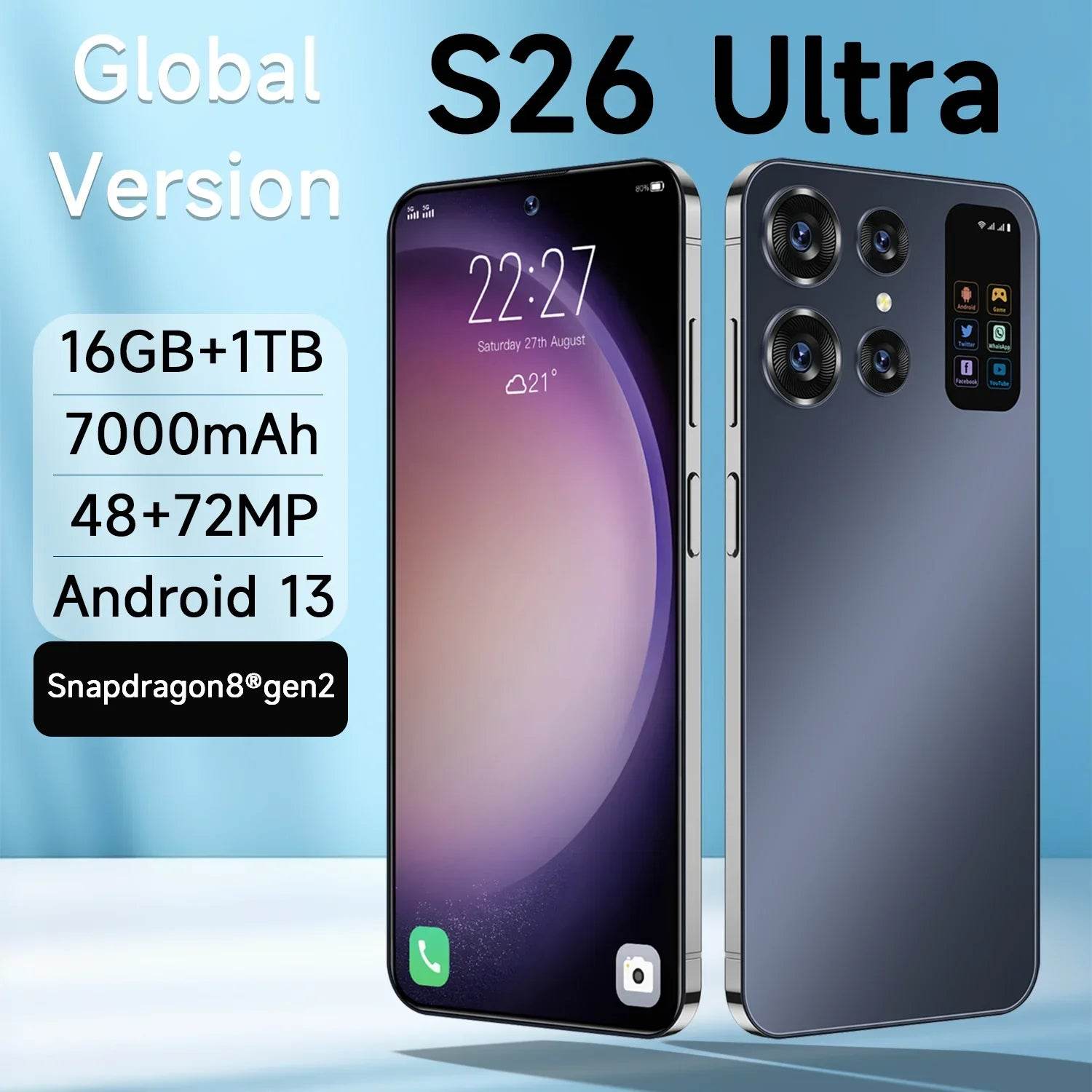 Original S26 Ultra Global Version Unlocked Smartphone Snapdragon8 Gen2 16G+1TB 7000mAh 48+72MP 4/5G Network Android Mobile Phone - MarvelouStoree