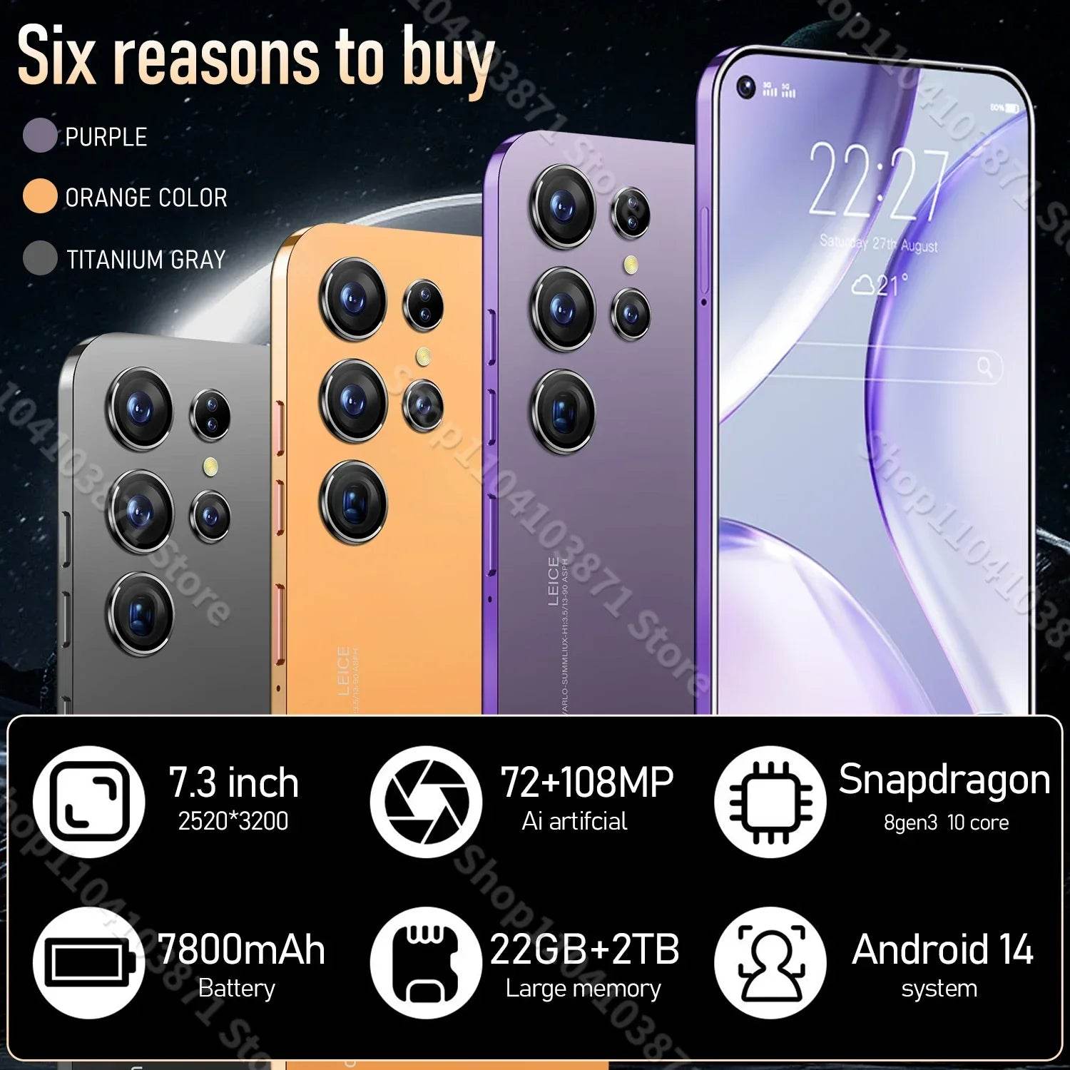 Original S26 Ultra Smartphone 5G 7.3inch HD 22G+2TB Cell Phone Dual SIM Mobile Phones 78+108MP 7800mAh Android 14 Unlocked NFC - MarvelouStoree