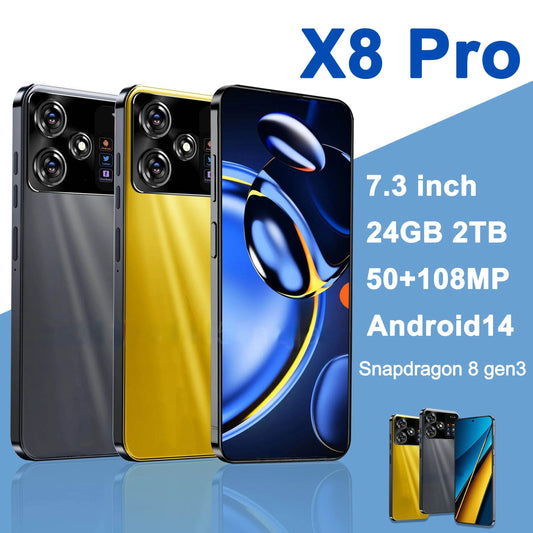 Original X8 Pro Smartphone 7.3inch Global Version 16G+1TB Snapdragon 8 gen3 Android14 50+108MP 4G/5G Cellphone Mobile Phone NFC - MarvelouStoree