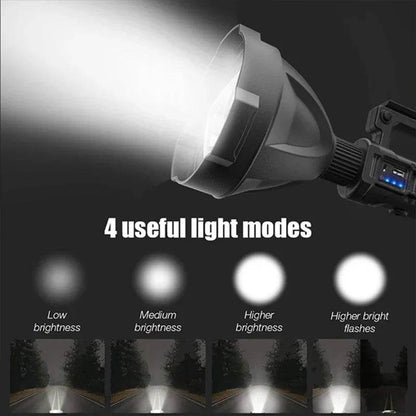 P90 Portable Powerful LED Flashlight Mountable Bracket Handheld Searchlight USB Rechargeable Spotlight Waterproof Torch Light - MarvelouStoree