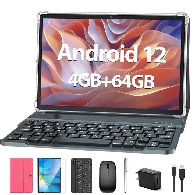 PYNAREL Tablet 10.1 Inch Android 12, 2 in 1 Tablet with Keyboard, Mouse,Case,Stylus,Quad Core 64GB ROM 1TB Expand, GMS Certified - MarvelouStoree