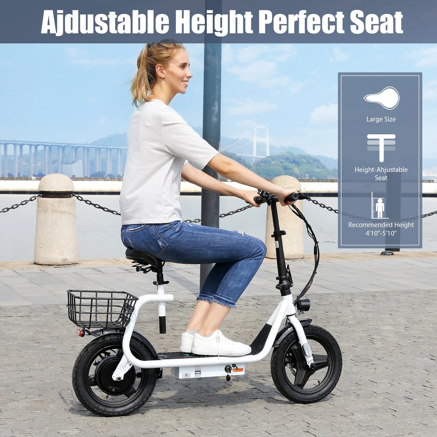 Peak 560W Electric Scooter with Seat 14" Tire, 30 Miles Ranges 20MPH Max Speed, Foldable Electric Scooter for Adults 300 LBS