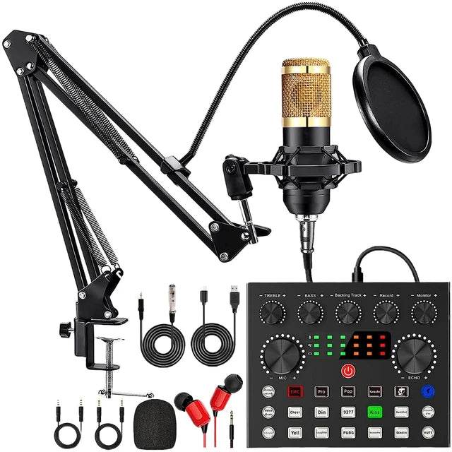 Podcast Equipment Bundle with BM800 Microphone V8 Sound Card Audio Condenser Mic for Recording Broadcasting Live Streaming - MarvelouStoree