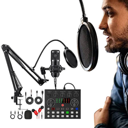 Podcast Equipment Bundle with BM800 Microphone V8 Sound Card Audio Condenser Mic for Recording Broadcasting Live Streaming - MarvelouStoree