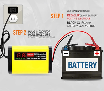 Portable 12V Car Charger LCD Display Fast Charge Adapter EU Plug DC13.8V 2A For Dry Wet AGM GEL Lead Acid Battery Charge