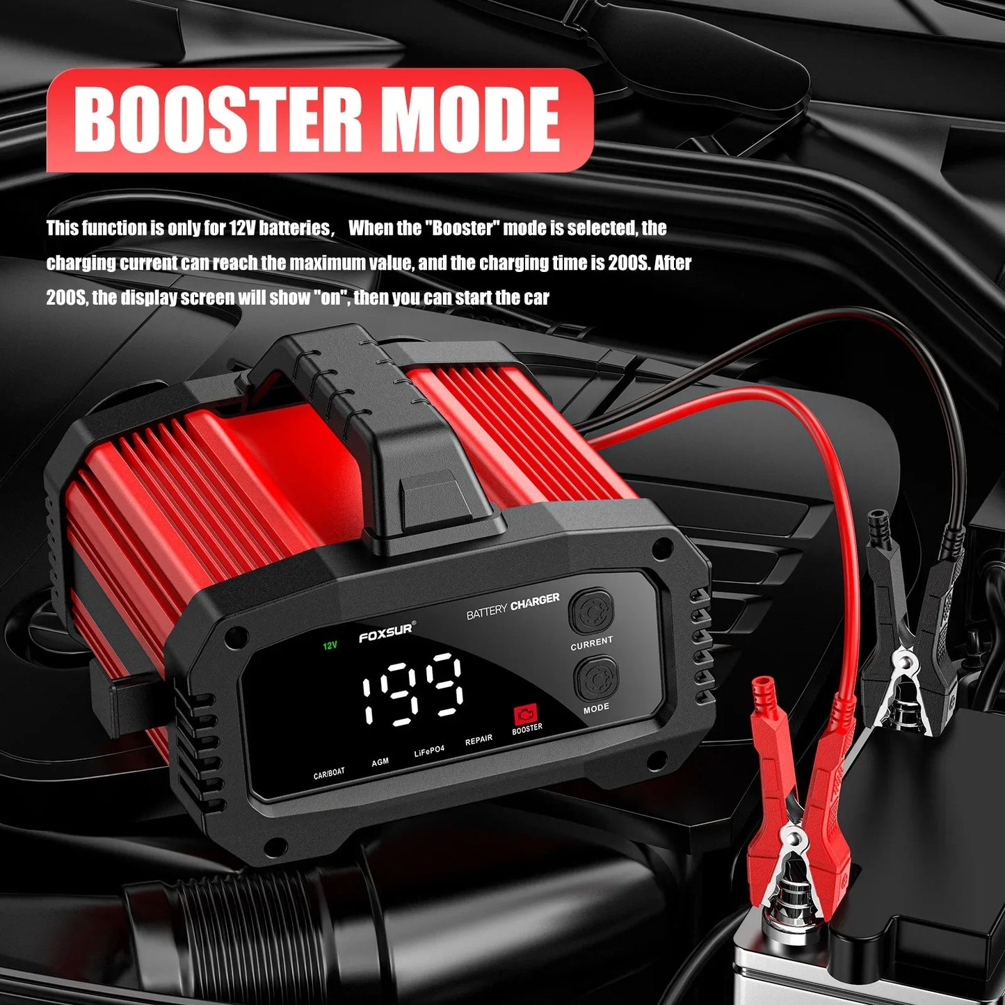 Portable 25A/15A Smart Car Battery Charger for 12V-24V Motorcycle Lead Acid AGM GEL LiFePo4 Batteries Car Booster Pulse Repair