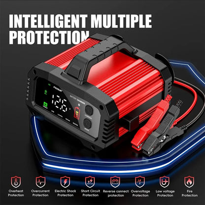 Portable 25A/15A Smart Car Battery Charger for 12V-24V Motorcycle Lead Acid AGM GEL LiFePo4 Batteries Car Booster Pulse Repair