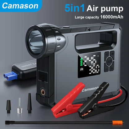 Portable Air Compressor Tire Inflator Car motorcycle Bicycle Pump Tyre Mattress Balloon with Jump Starter flashlight power bank