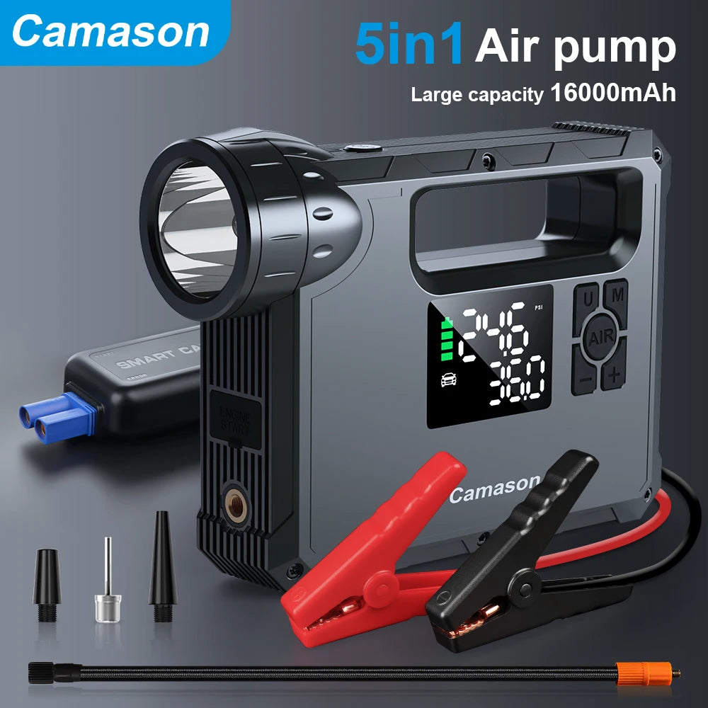 Portable Air Compressor Tire Inflator Car motorcycle Bicycle Pump Tyre Mattress Balloon with Jump Starter flashlight power bank