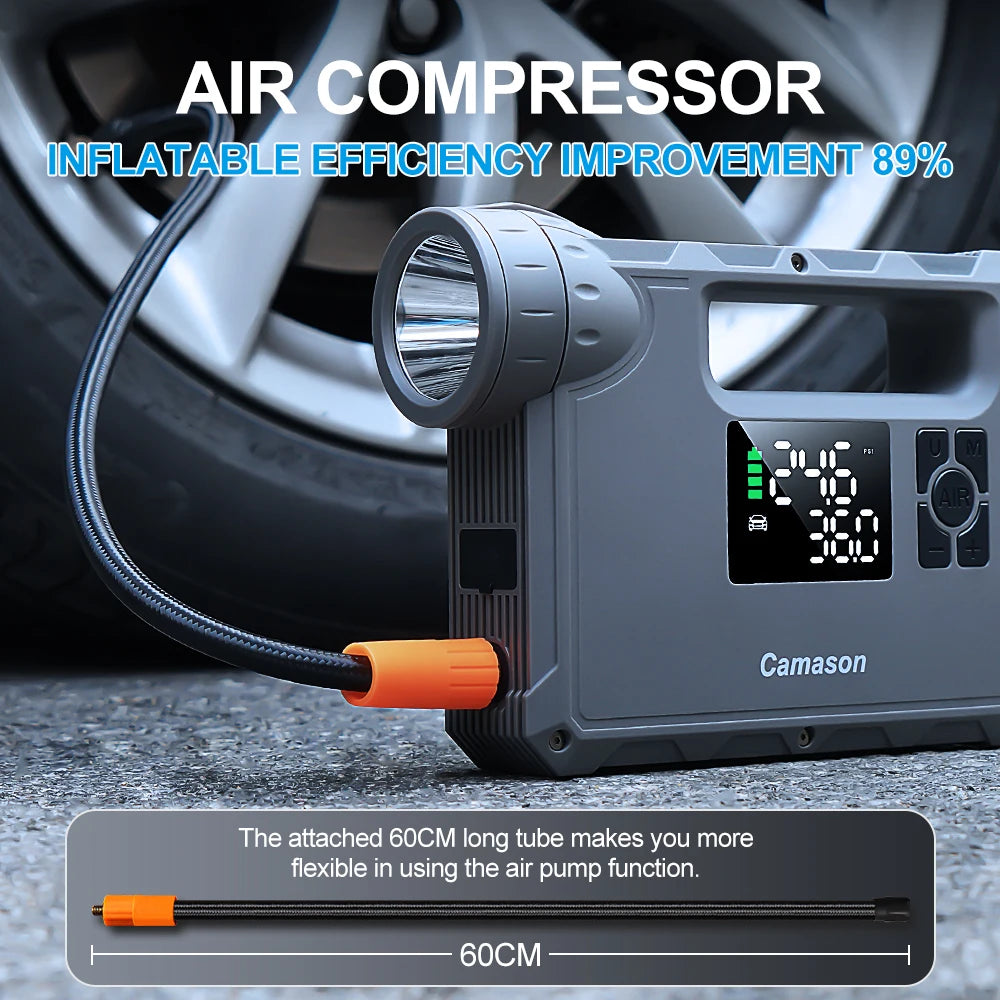 Portable Air Compressor Tire Inflator Car motorcycle Bicycle Pump Tyre Mattress Balloon with Jump Starter flashlight power bank