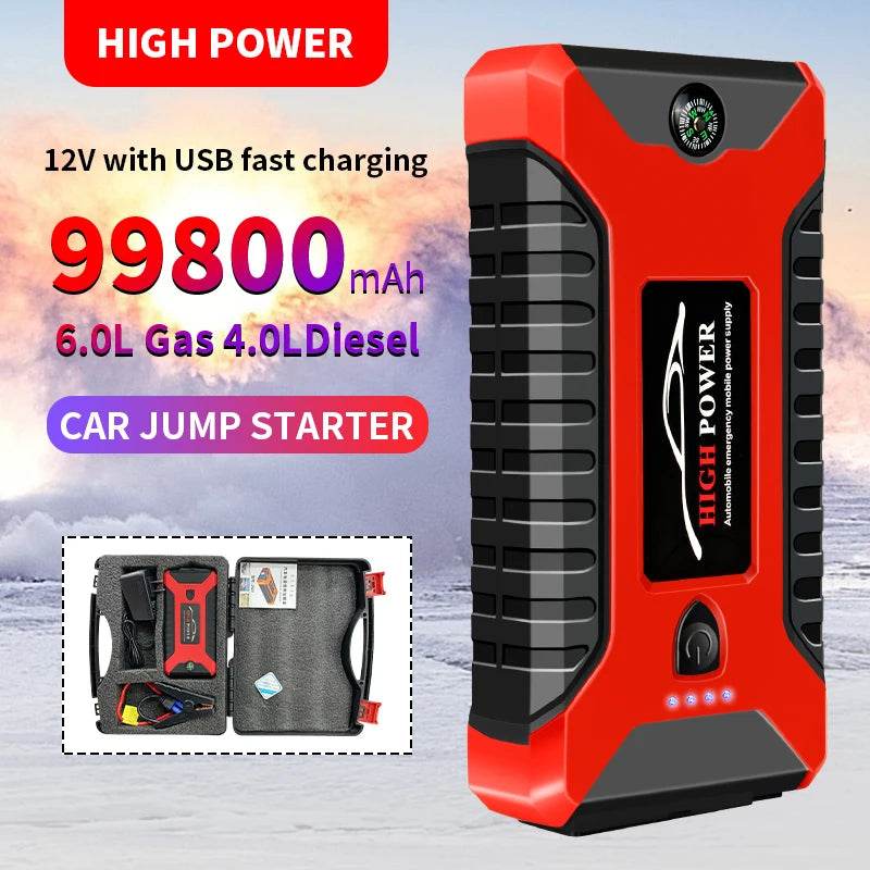 Portable Car Battery Starter Auto Jump Starter 99800mAh Petrol Diesel Car Emergency Booster Start Power Supply 12V For Cars - MarvelouStoree