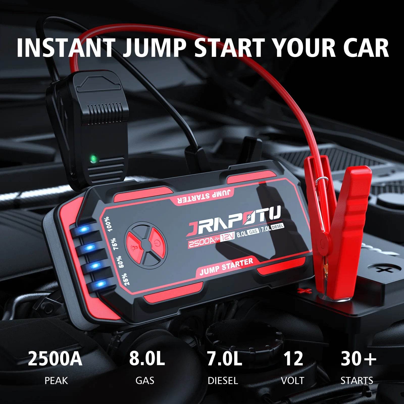 Portable Car Jump Starter, 2500A Peak Battery Jumper Starter Portable, Jump Box for Car Battery, 12V Portable Jump Starter for 8 - MarvelouStoree