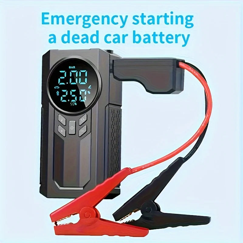 Portable Car Jump Starter with Power Bank - Rechargeable Lithium Battery Capacity, Emergency Vehicle Boost & Inflation Tool