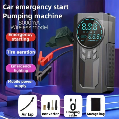 Portable Car Jump Starter with Power Bank - Rechargeable Lithium Battery Capacity, Emergency Vehicle Boost & Inflation Tool