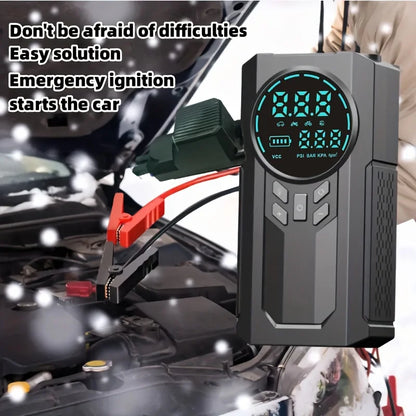 Portable Car Jump Starter with Power Bank - Rechargeable Lithium Battery Capacity, Emergency Vehicle Boost & Inflation Tool