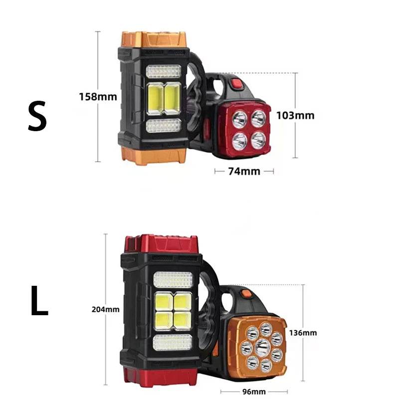 Portable Powerful Solar LED Flashlight With COB Work Lights USB Rechargeable Handheld 4 Lighting Modes Outdoor Solar Torch Light - MarvelouStoree