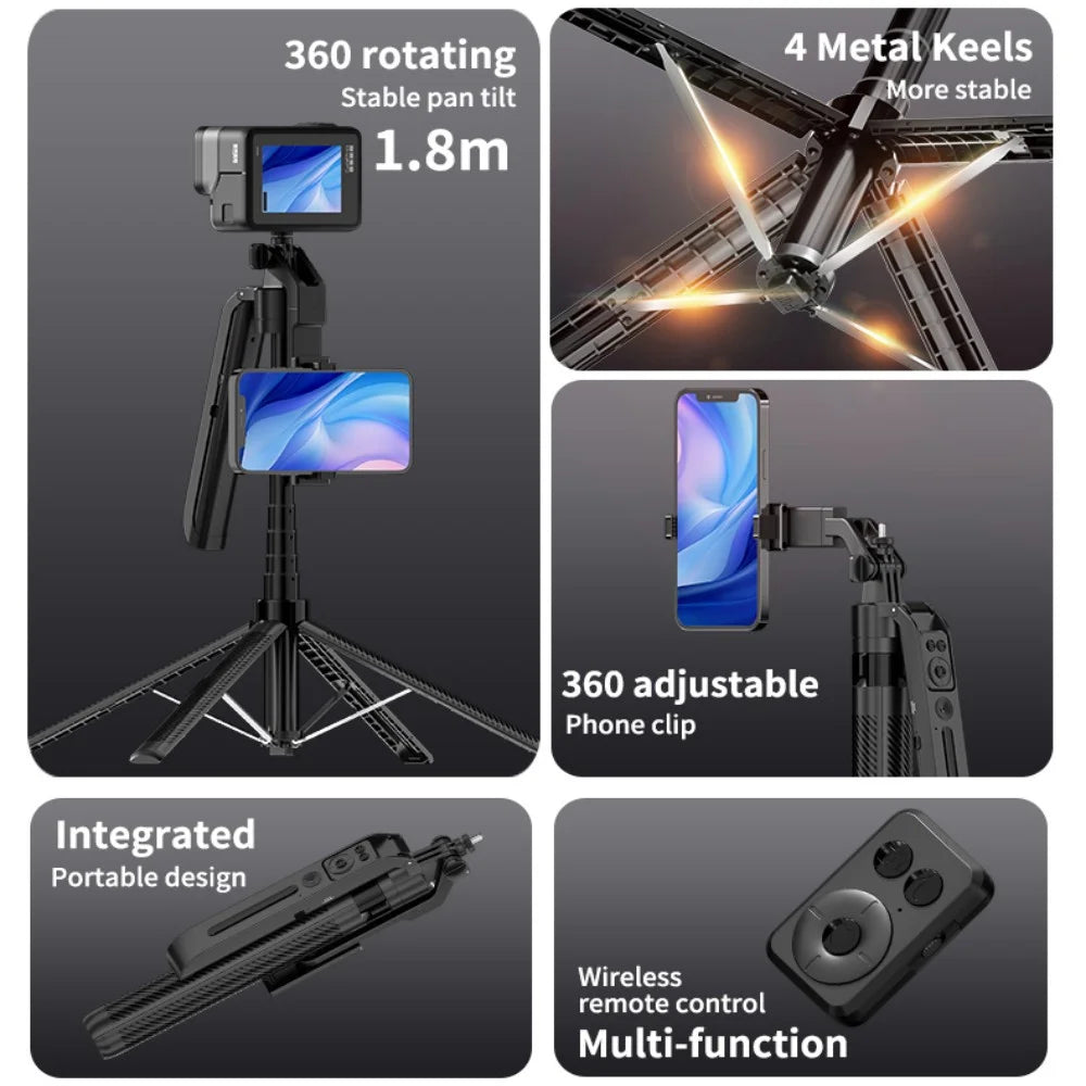 Marveloustoree Portable ai selfie tripod wireless remote control Stabilizer 360 ° rotation Facial tracking for video recording and live streaming