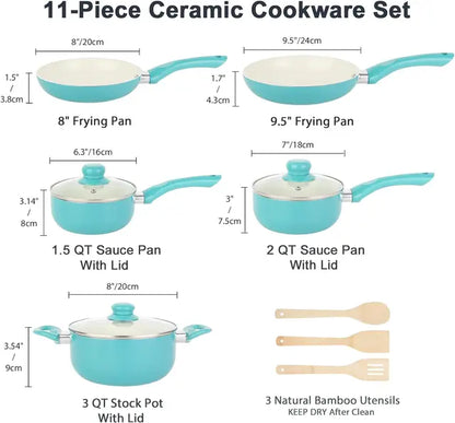 Pots and Pans Set Nonstick, 10/11pcs Kitchen Sets Induction Cookware,Stay Cool Handle & Bamboo Utensils, 100% PFOA Free,