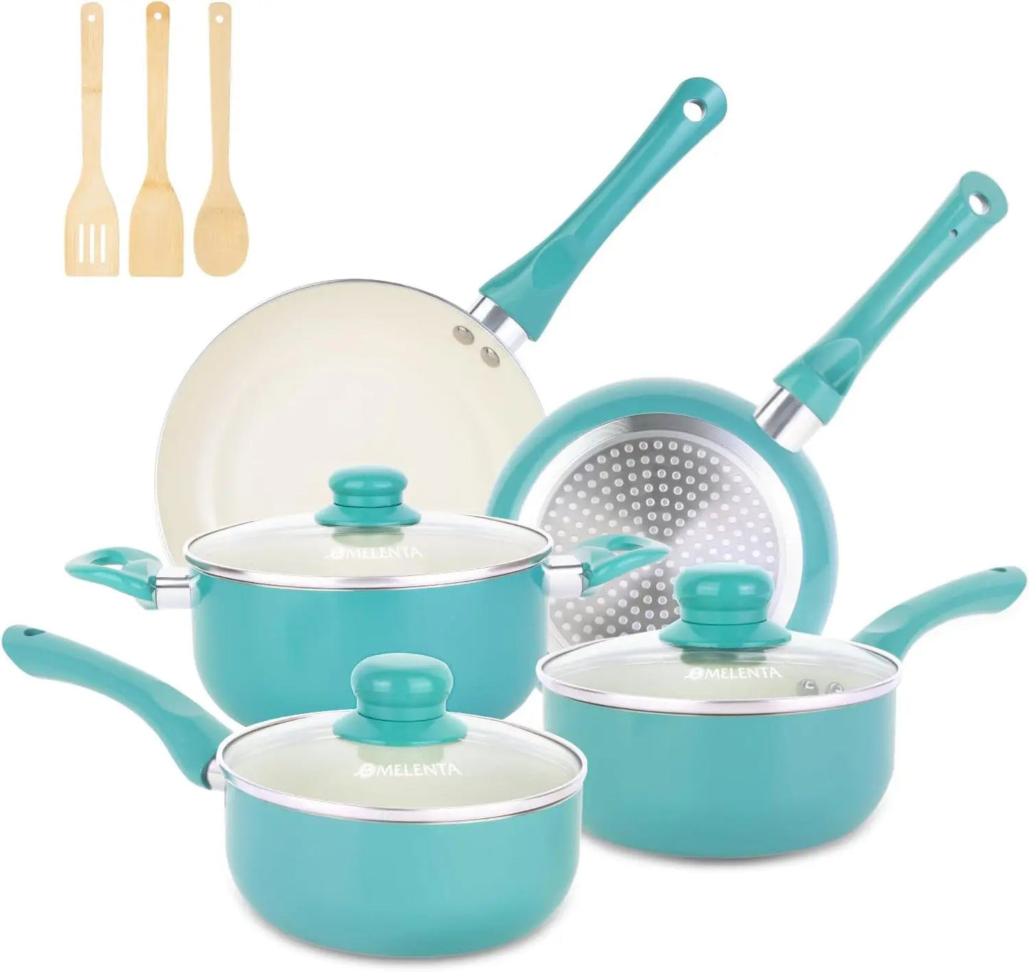 Pots and Pans Set Nonstick, 10/11pcs Kitchen Sets Induction Cookware,Stay Cool Handle & Bamboo Utensils, 100% PFOA Free,