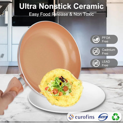 Pots and Pans Set Ultra Nonstick, Pre-Installed 11pcs Cookware Set Copper with Ceramic Coating, Stay cool handle