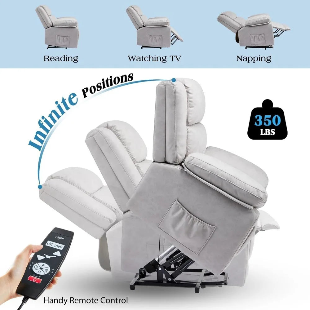 Power Lift Recliner Chair, Oversized Electric Reclining Lift Assist Sofa for Living Room & Bedroom, USB Port, Infinite Position