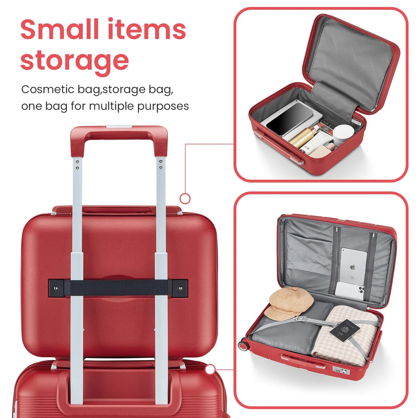 Premium Unisex Suitcase 4 Piece(14/20/24/28)Durable & Stylish Travel Companion with Lock ideal for Daily Use,Boarding,red