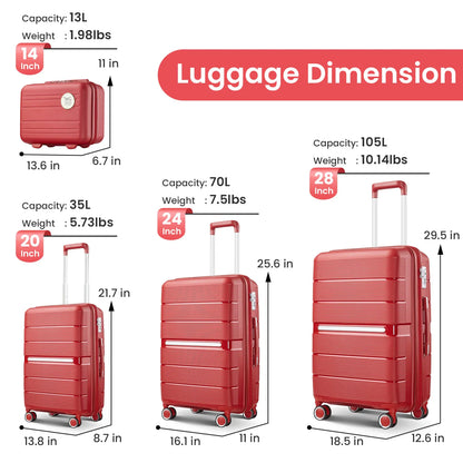 Premium Unisex Suitcase 4 Piece(14/20/24/28)Durable & Stylish Travel Companion with Lock ideal for Daily Use,Boarding,red