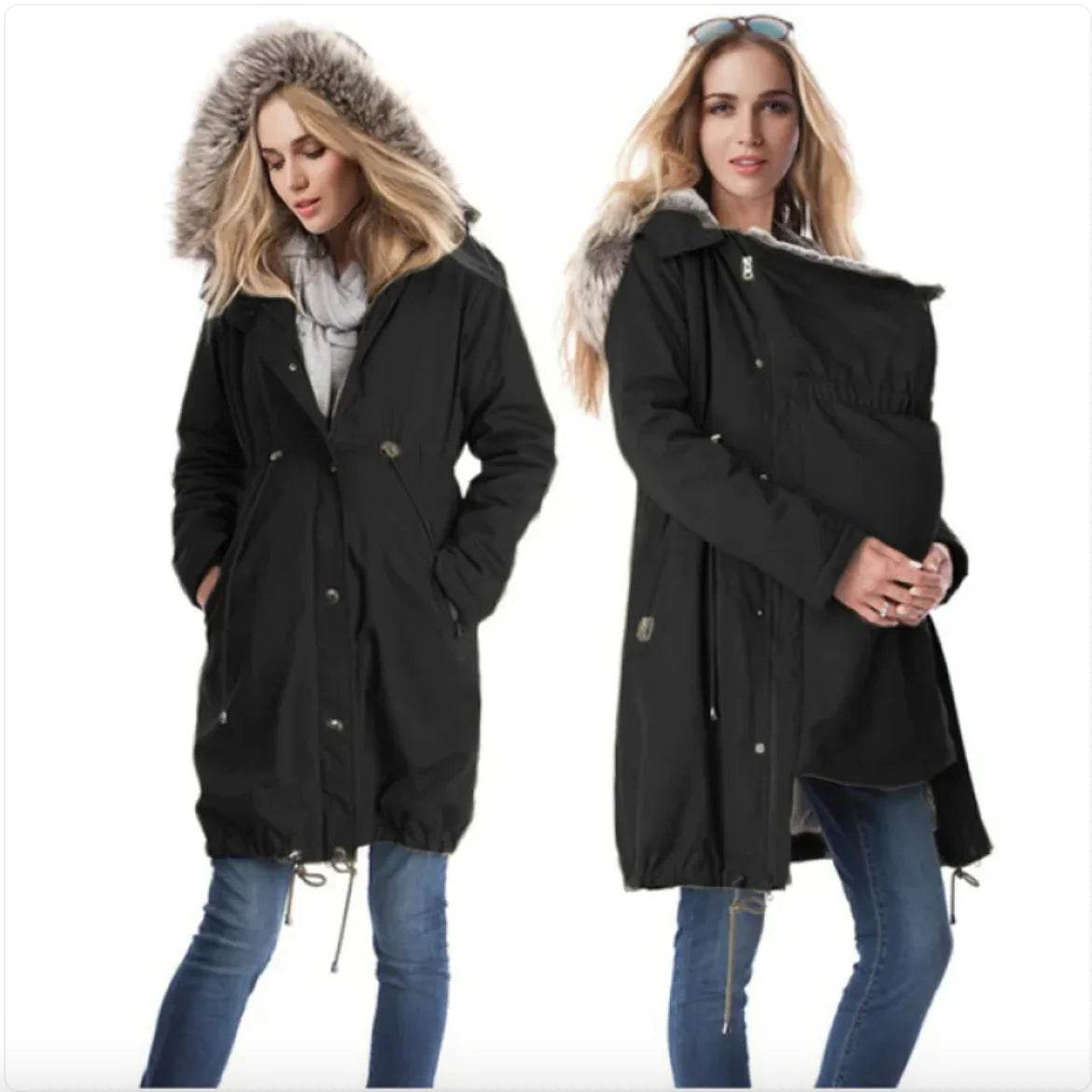 Fur-Collared Maternity Coat - MarvelouStoree