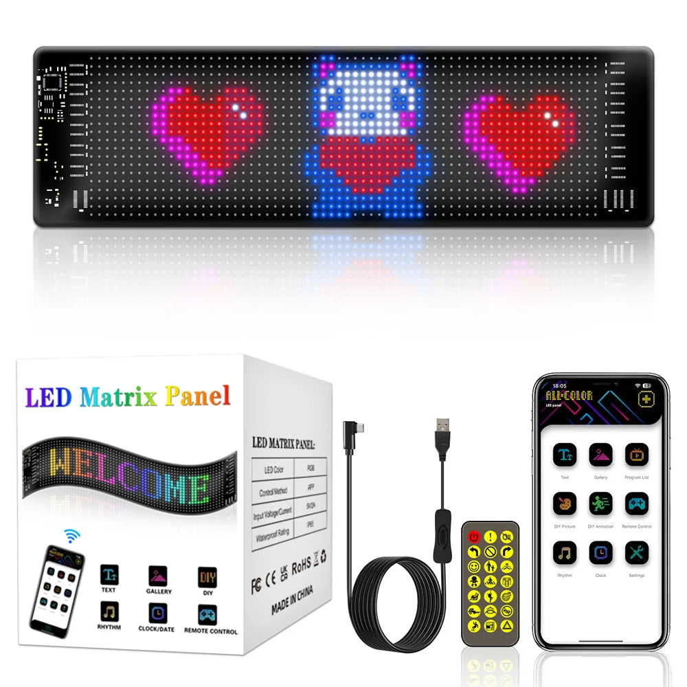 RGB LED Marveloustoree Car Sign Animation LED Matrix Pixel Panel DIY Programmable Bluetooth App Control LED Panel Flexible Display Light