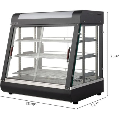 ROVSUN 26" Commercial Food Warmer Display Pizza Warmer, 3-Tier Electric Countertop Food Warmer w/LED Lighting Adjustable