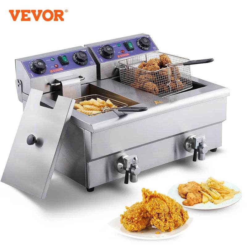 VEVOR Commercial Electric Deep Fryer w/Dual Tanks 12L Countertop Fryer w/Oil Filter and Timed for Fried Chicken French Frie - MarvelouStoree