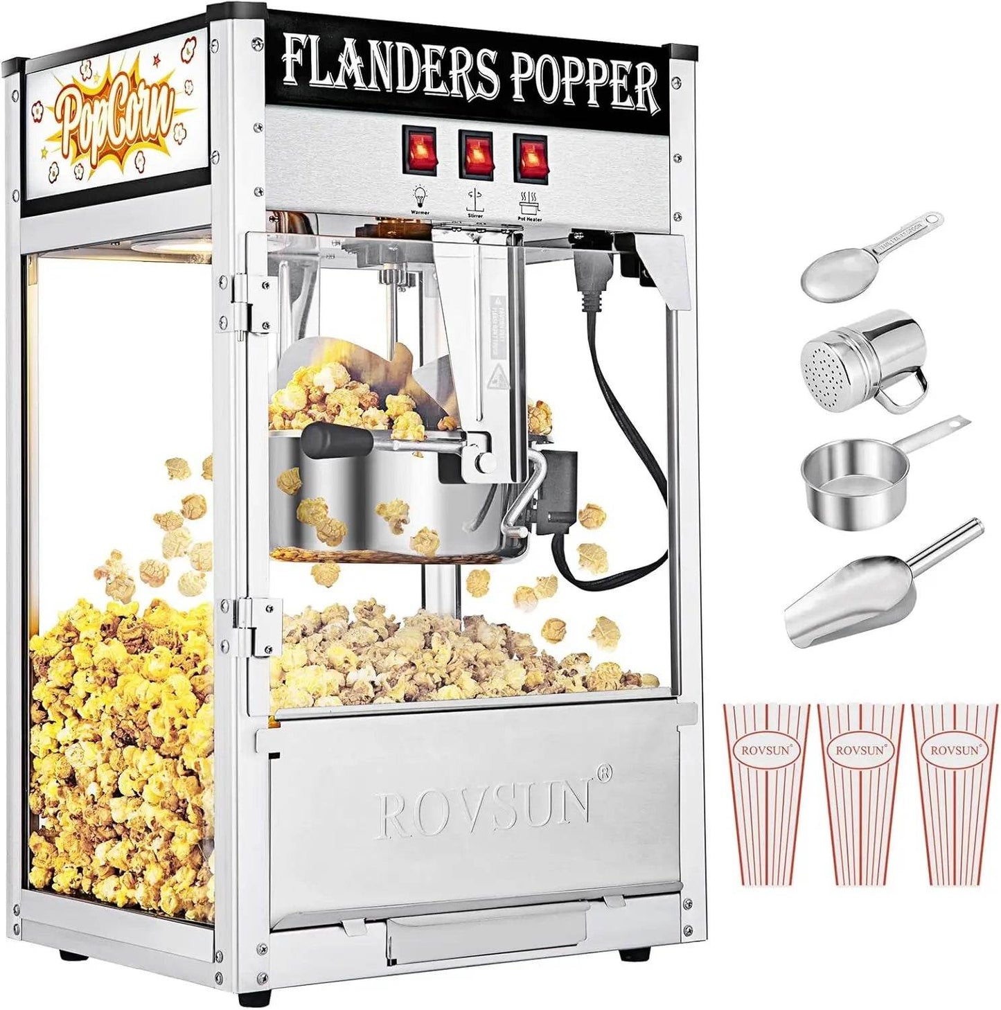 Popcorn Machine with 8 Ounce Kettle Makes Up to 32 Cups, Commercial Popcorn Machine Countertop Popcorn Maker w/Stainless - MarvelouStoree