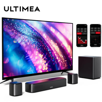 ULTIMEA 5.1CH Virtual Surround Sound Bar for Smart TV, App Control, TV Soundbar with Subwoofer and 2 Surround Speakers,250W