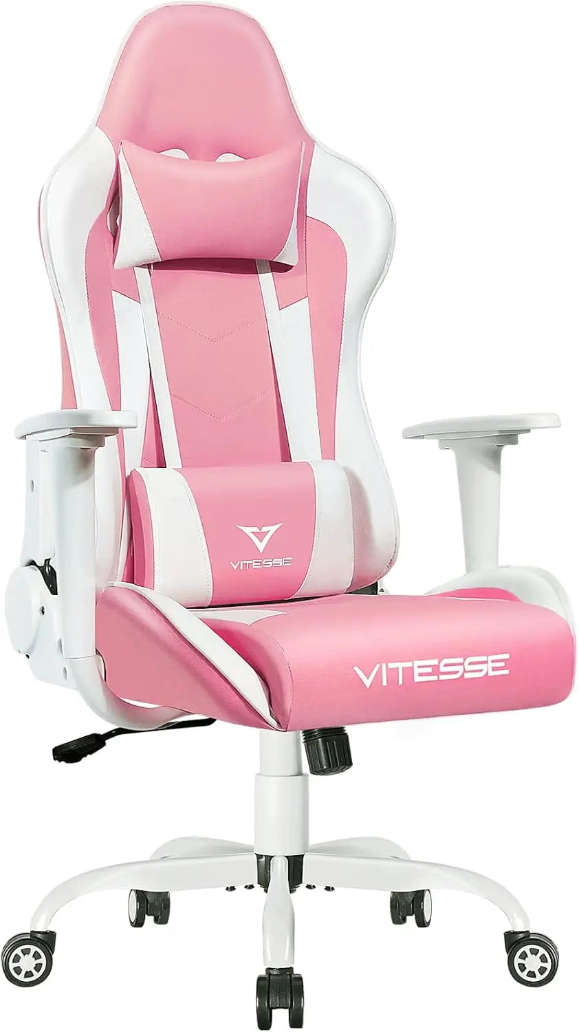 Pink Cute Kawaii Gaming Chair for Girl Ergonomic Desk Racing Office Adjustable High Back Game Swivel Leather Chair with L