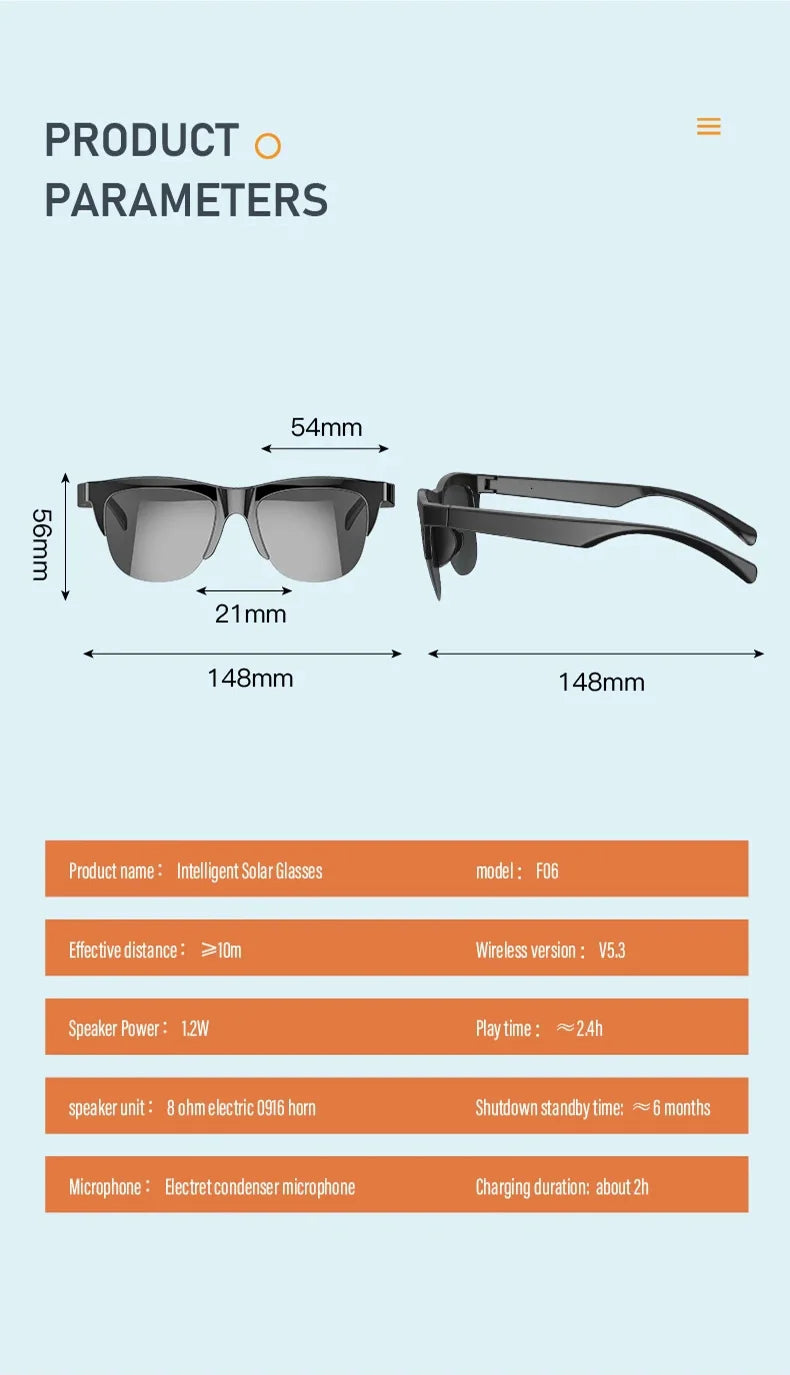 Smart Bluetooth V5.3 Sunglasses Glasses Call Outdoor Sports Headphones HIFI Black Technology Anti-touch UV For Men And Women