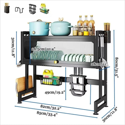 Kitchen Dish Drying Rack High-Capacity Kitchen Adjustable Moistureproof Stainless Steel Bowls Shelf Over Sink Drainer Dish Racks