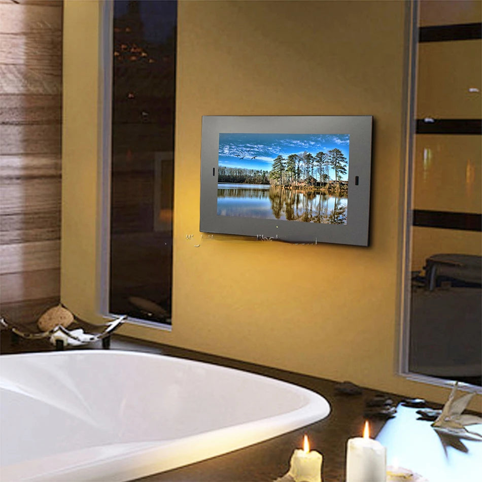 IP 65 Waterproof hotel project Bathroom LED/LCD TV Mirror LED smart mirror TV frameless mirror screen for hidden TV advertising