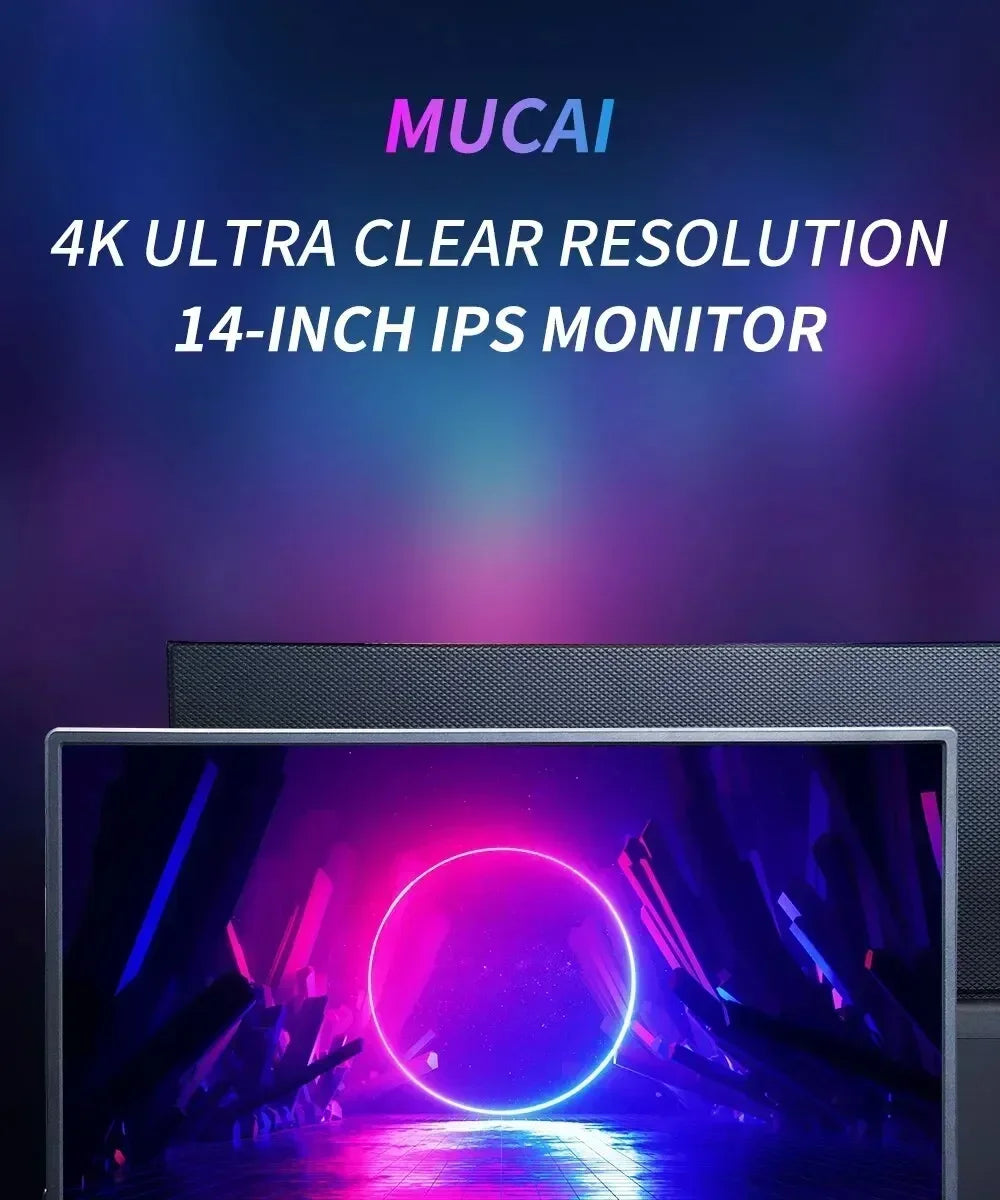 MUCAl 14 Inch 4K Portable Monitor UHD 3840*2160 Travel Gaming Display Screen for Laptop Phone Switch PS4 Ps5 XboX MacBook